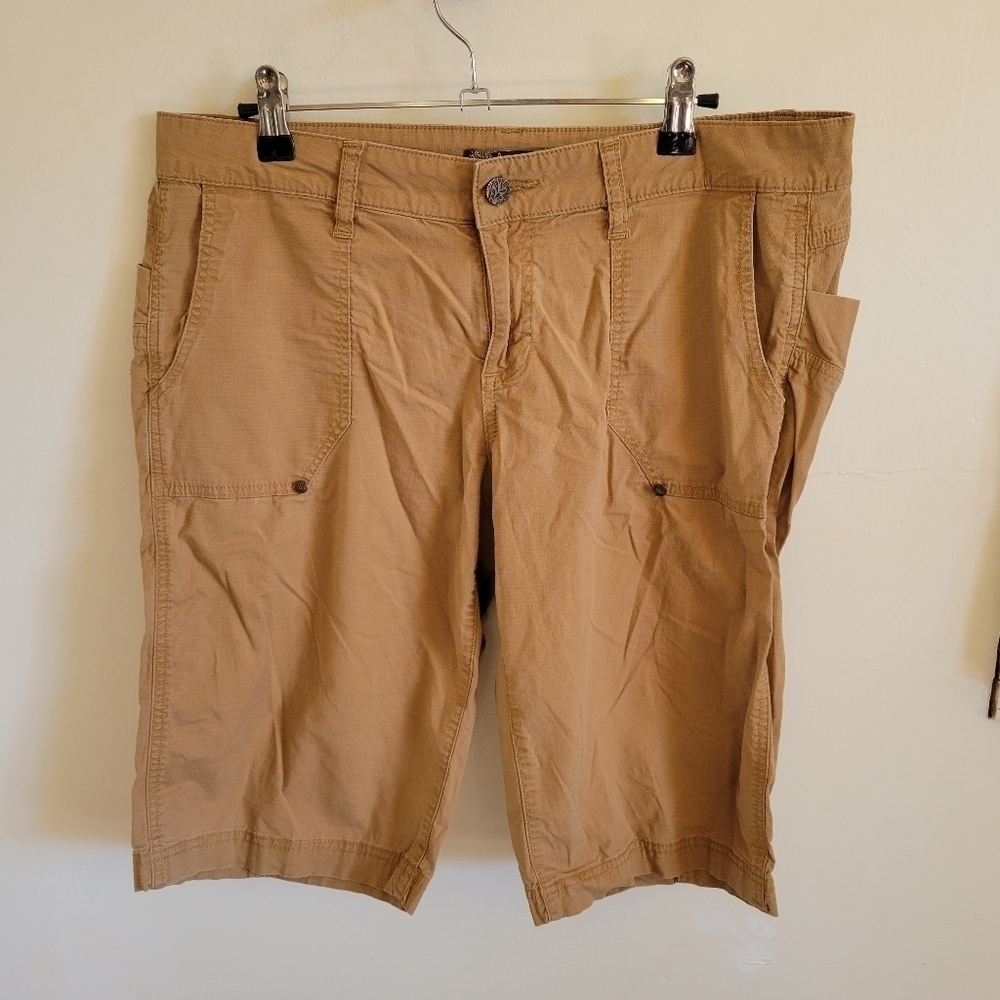Prana Bermuda Shorts Tan Cargo Cotton Hiking Ripstop Large 10